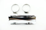The Mid-USA Universal 7" Exhaust Heat Shield Kit by Mid-USA features a chrome-plated shield with two metal hose clamps, shown on a white background.
