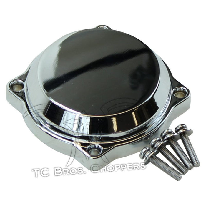 The Mid-USA Chrome Carb Cover for Harley-Davidson CV Carburetor features four mounting holes, matching screws, and visible "Mid-USA" branding on a white background. Suitable for Keihin CV carbs.