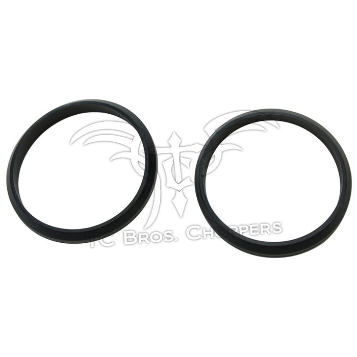 Two black rubber O-rings from the Mid-USA Intake Manifold-to-Cylinder Head Gasket Set for 1984-2006 Harley-Davidson motorcycles are placed side by side on a white background with a faint logo and text beneath them.