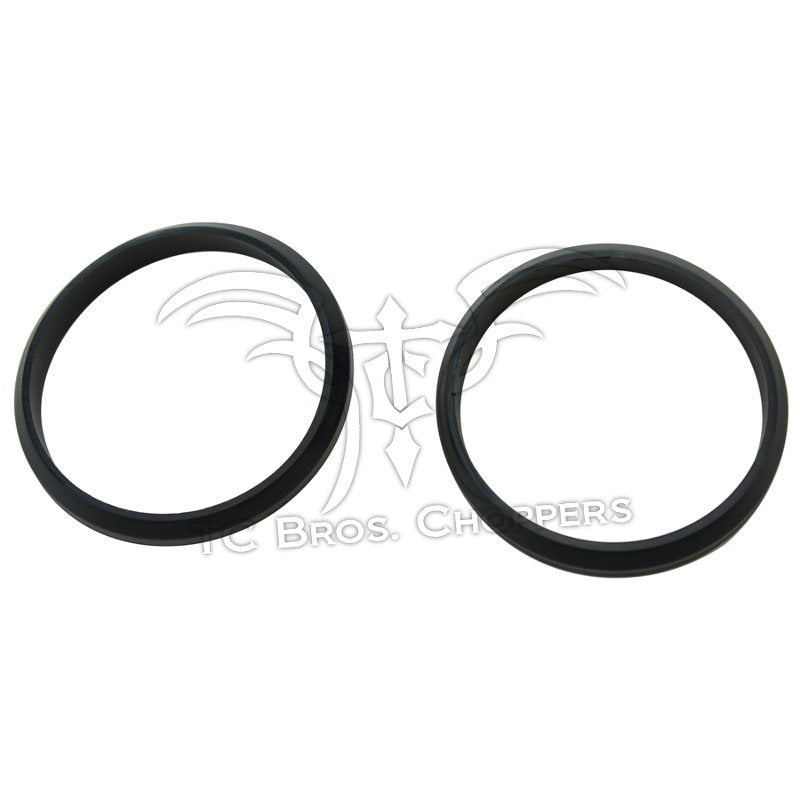 Two black rubber O-rings from the Mid-USA Intake Manifold-to-Cylinder Head Gasket Set for 1984-2006 Harley-Davidson motorcycles are placed side by side on a white background with a faint logo and text beneath them.