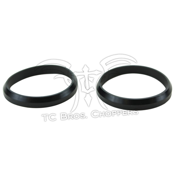 Two black rubber O-rings from the Mid-USA Intake Manifold-to-Cylinder Head Gasket Set for 1984-2006 Harley-Davidson motorcycles are placed side by side on a white background with a faint logo and text beneath them.