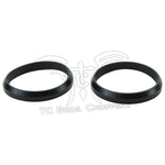 Two black rubber O-rings from the Mid-USA Intake Manifold-to-Cylinder Head Gasket Set for 1984-2006 Harley-Davidson motorcycles are placed side by side on a white background with a faint logo and text beneath them.