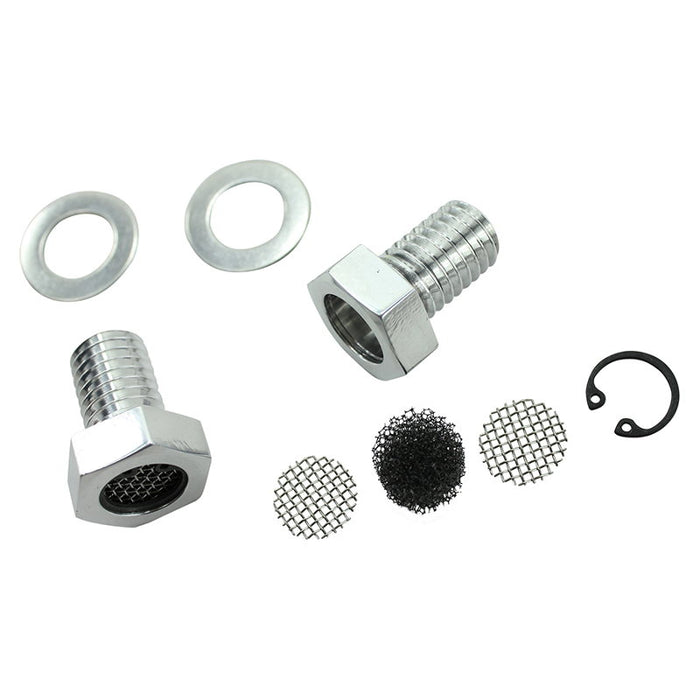 Harley-Davidson aftermarket carburetor filter kit with TC Bros Breather Bolts For 1991-2022 Sportster & EVO Big Twin for improved crankcase venting.