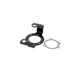 The TC Bros. Air Cleaner/Carb Support Bracket, designed for 1991-2006 Harley-Davidson Sportster, is a black metal bracket with a central circular opening and multiple bolt holes, shown with matching flat gasket included.