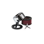 The TC Bros. Chrome Louvered Air Cleaner Kit for Harley-Davidson CV and EFI includes a chrome louvered cover, red filter element, black mounting plate, screws, and wing nut.