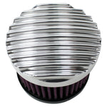 A TC Bros. Finned Polished Air Cleaner for S&S Super E & G Carbs on a white background.