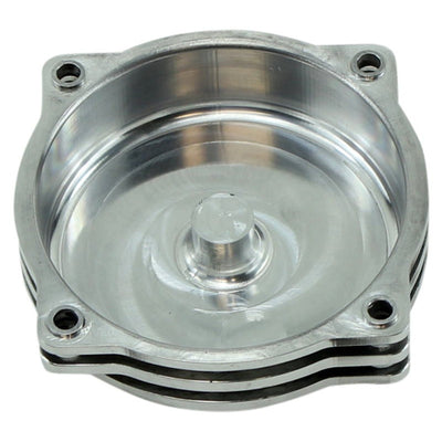 A round metal object with screws and LC Fabrications HD CV Carb Cap (polished).