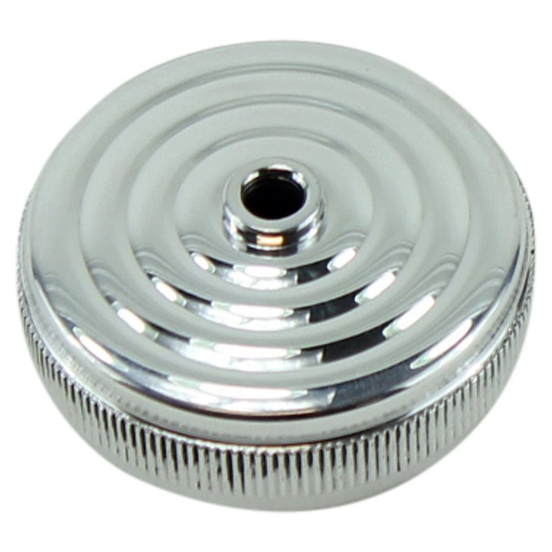 An image of a chrome knob on a white background, featuring the upgraded LC Fabrications Mikuni Aluminum Top VM30-VM34 carbs with a polished aluminum finish.