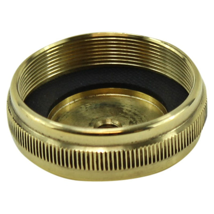 Two round, ridged metal LC Fabrications Decorative Tops for Mikuni Carburetors—one silver, one gold—shown on a white background.