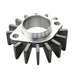 A metal gear ring on a white background with Yamaha XS650 Big Fin Exhaust Header Clamps By: Motone.