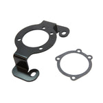 The TC Bros. Air Cleaner/Carb Support Bracket for 1988-1990 Harley-Davidson Sportster features a black metal bracket with a circular center and four holes, plus a matching flat gasket—perfect for supporting your carb setup.