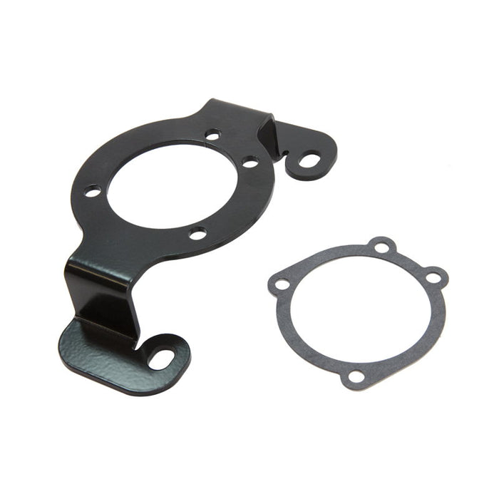 A black TC Bros Air Cleaner/Carb Support Bracket for 88-90 Sportster Models, designed to provide support for the carb and aftermarket air cleaner.