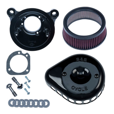 A black S&S Cycle Mini Teardrop Stealth Air Cleaner kit with a gasket.