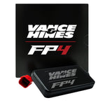 The Vance & Hines FP4 Fuelpak Tuner, with red 6-pin CAN bus connector, is an essential upgrade for many 2021-2023 Harley-Davidson motorcycles. Features bold white and red logos on sleek black packaging.