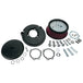 The Arlen Ness Big Sucker Stage 1 Air Cleaner, designed for 1988-2022 Harley-Davidson Sportster models, features a round chrome housing with a visible red pleated filter element and an attached metal fitting, all set against a white background. This high-performance air cleaner from Arlen Ness enhances your bike’s style while delivering increased horsepower.