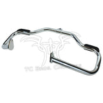 Mid-USA Front Crash Bar for 1997-2008 Harley-Davidson Touring, featuring mounting brackets and rubber pads, is shown on a white background with a TC Bros. Choppers watermark.