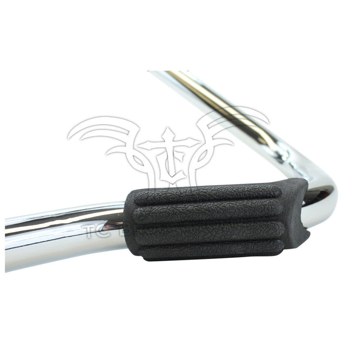 Mid-USA Front Crash Bar for 1997-2008 Harley-Davidson Touring, featuring mounting brackets and rubber pads, is shown on a white background with a TC Bros. Choppers watermark.