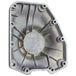 The Mid-USA Cam Cover for 2001-2017 Harley-Davidson Twin Cam features a black metal design with multiple bolt holes and a central raised circular section accented by a silver metallic component.