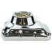 Chrome Mid-USA Cam Cover for 1999-2000 Harley-Davidson Twin Cam, featuring a circular center opening and mounting holes along the perimeter.
