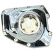 Mid-USA Cam Cover for 2001-2017 Harley-Davidson Twin Cam, chrome finish with multiple bolt holes, shown on a white background.