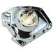 Mid-USA Cam Cover for 2001-2017 Harley-Davidson Twin Cam, chrome finish with multiple bolt holes, shown on a white background.