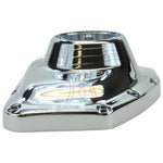 Mid-USA Cam Cover for 2001-2017 Harley-Davidson Twin Cam, chrome finish with multiple bolt holes, shown on a white background.