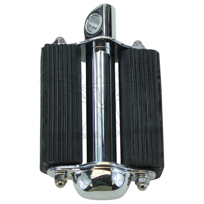 The Mid-USA Bicycle Kicker Pedal fits 1916-1962 Harley-Davidson Big Twin and Sportster models, featuring black rubber grips, a metal mounting bracket, and classic bicycle kicker pedal styling.