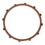 A stack of Alto Clutch Friction Discs for 1971 to E1984 Harley-Davidson Sportster, featuring brown discs with black rectangular tabs arranged in an overlapping circular pattern, by Alto Products.