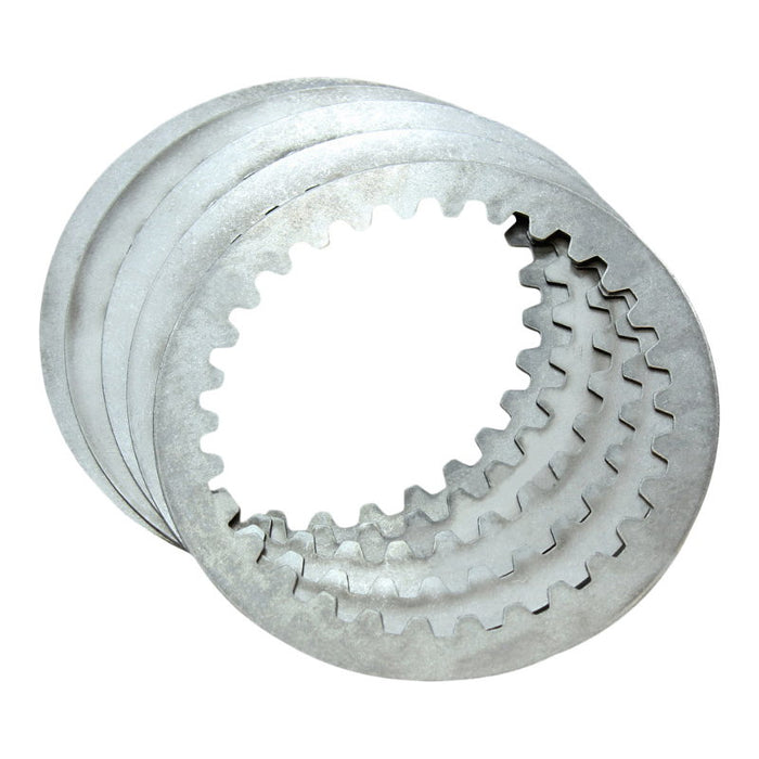 A set of Alto Clutch Steel Drive Plates for 1984-1990 Harley-Davidson Sportster, featuring inner teeth and arranged fanned-out on a white background—perfect OEM replacement by Alto Products.