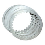 A set of Alto Clutch Steel Drive Plates for 1984-1990 Harley-Davidson Sportster, featuring inner teeth and arranged fanned-out on a white background—perfect OEM replacement by Alto Products.