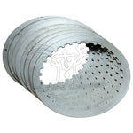 A stack of Alto Products Clutch Steel Drive Plates for 1990-1997 Harley-Davidson Big Twin and 1991-2022 Sportster, round with notched edges, laid on a white background.