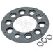 The Mid-USA Clutch Hub Basket Retainer Kit for 1941-E1984 Harley-Davidson Big Twin features a circular metal part with multiple holes and two small clips—ideal for clutch upgrades or basket retainer kit replacements.