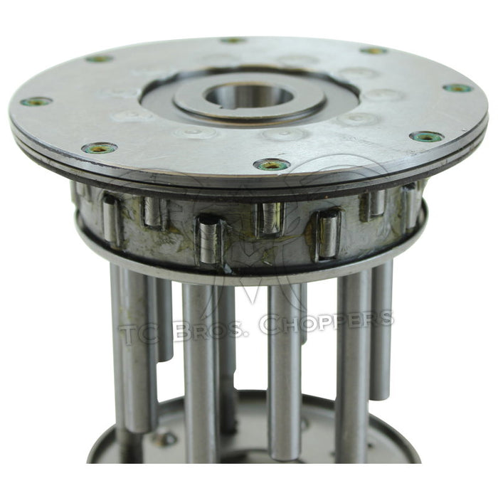The Mid-USA Clutch Hub Assembly for 1941 to E1984 Harley-Davidson Big Twin is a metal automotive part with six bolts, cylindrical rods, and a circular base, designed specifically for Big Twin models.