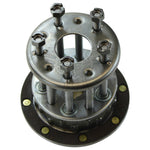 The Mid-USA Clutch Hub Assembly for 1941 to E1984 Harley-Davidson Big Twin is a metal automotive part with six bolts, cylindrical rods, and a circular base, designed specifically for Big Twin models.