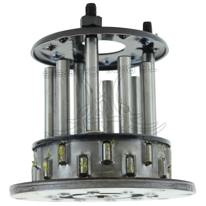 The Mid-USA Clutch Hub Assembly for 1941 to E1984 Harley-Davidson Big Twin is a metal automotive part with six bolts, cylindrical rods, and a circular base, designed specifically for Big Twin models.