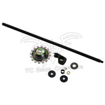 Mid-USA Throw Out Bearing and Pushrod Kit for 1975-E1984 Harley-Davidson Big Twin by Mid-USA, featuring shaft, notched gear, bracket, washers, throw out bearing, and hardware, all displayed on a white background.