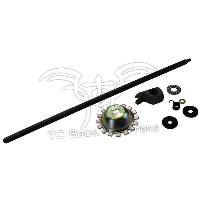 Mid-USA Throw Out Bearing and Pushrod Kit for 1975-E1984 Harley-Davidson Big Twin by Mid-USA, featuring shaft, notched gear, bracket, washers, throw out bearing, and hardware, all displayed on a white background.