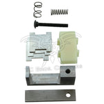 Various metal and plastic motorcycle parts, including the Hayden Enterprises M6 Self-Adjusting Primary Chain Tensioner for 1991-2003 Harley-Davidson Sportster, plus springs, bolt, brackets, and spacers arranged on a white background.