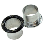 Two LC Fabrications 1-3/4" Exhaust Tips, featuring black circular tops, screw details, and a high-temp powder coat finish, are positioned side by side on a white background.