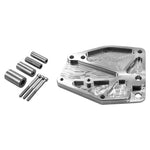 Two TC Bros. Billet Sprocket/Pulley Covers for Harley-Davidson Sportster 1986-2003, in black and silver finishes, are displayed with hardware; one image shows a cover installed on a Sportster engine.