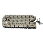 The TC Bros. 120 Link Plain 530 Heavy Duty Motorcycle Chain is shown in both gold and silver with connecting links, labeled "PLAIN"—a durable example from TC Bros. for motorcycles.