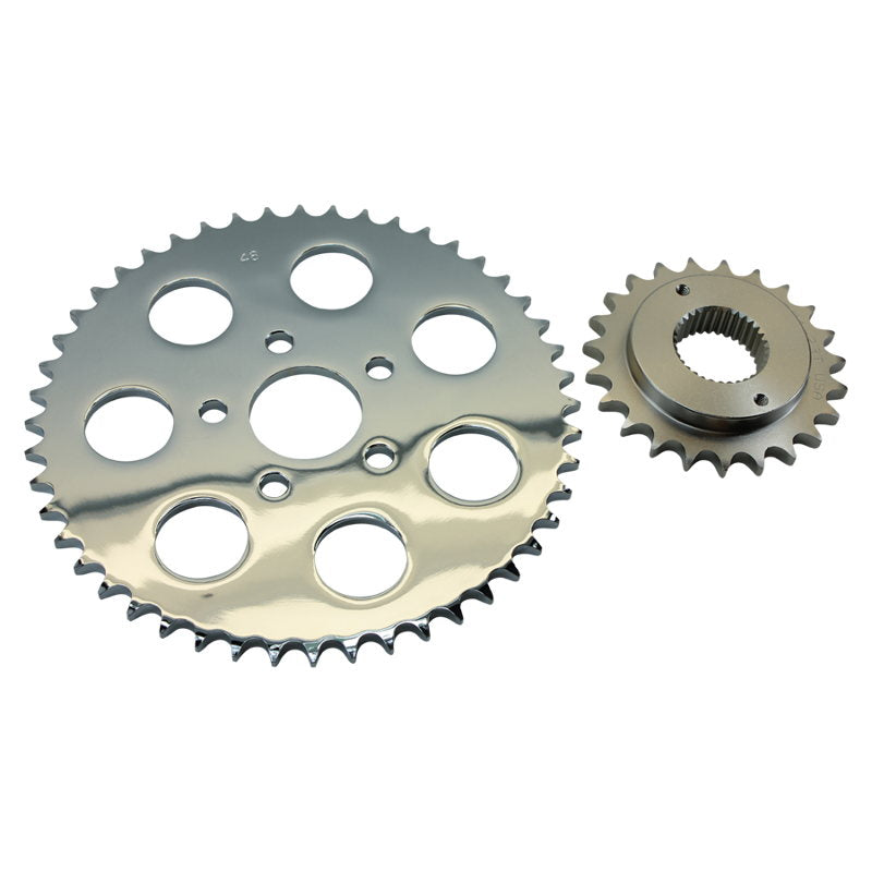 A pair of TC Bros. Belt to Chain Conversion kit fits 1995 - 1999 XL Sportster Models (Chrome Sprocket) on a white background.