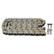 The TC Bros. 120 Link X-Ring 530 Heavy Duty Motorcycle Chain - Natural, shown flat with a master link and four black O-rings, is ideal for motorcycles or machinery and offered by TC Bros.
