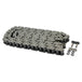 The TC Bros. 120 Link X-Ring 530 Heavy Duty Motorcycle Chain - Natural, shown flat with a master link and four black O-rings, is ideal for motorcycles or machinery and offered by TC Bros.