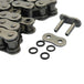 The TC Bros. 120 Link X-Ring 530 Heavy Duty Motorcycle Chain - Natural, shown flat with a master link and four black O-rings, is ideal for motorcycles or machinery and offered by TC Bros.