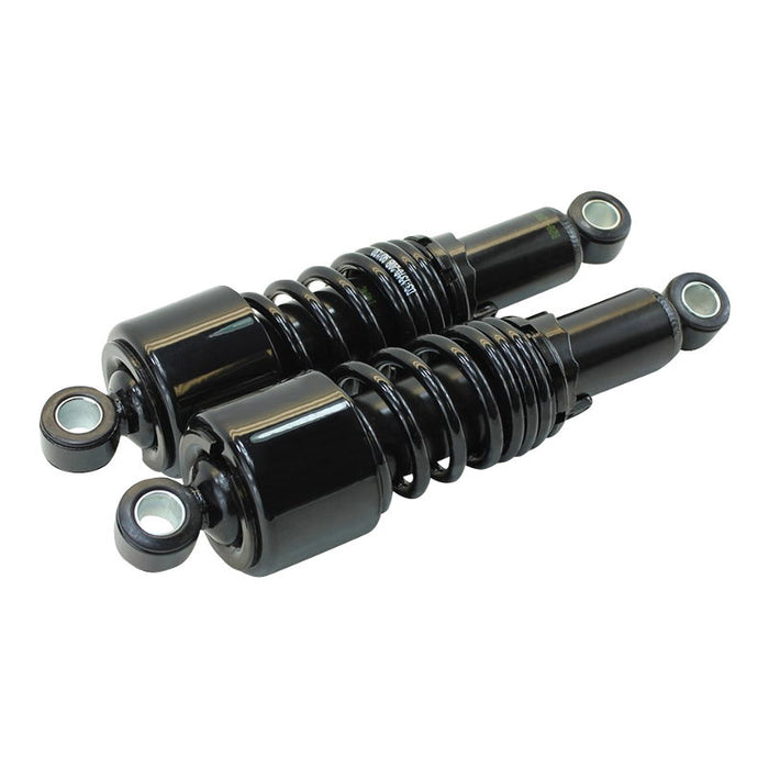 A pair of black Burly Slammer 10.5" Shocks for Harley Davidson Sportster XL 1988-2003 on a white background.