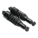 Two Burly Slammer 10.5" Shocks for Harley Davidson Dyna FXD 1991-2015 - Black on a white background.