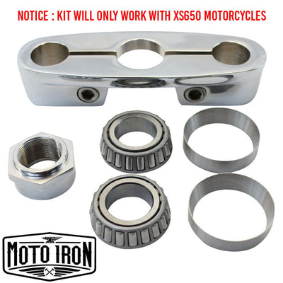 Notice Yamaha XS650 Springer Conversion Kit with Steering Neck Bearings only works with Moto Iron® motorcycles.