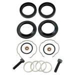 A Moto Iron® Fork Seal Kit for Harley-Davidson 39mm fork, featuring rubber seals, metal washers, retaining clips, and two bolts on a white background—ideal for completing your Moto Iron® front-end rebuild.