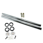 The TC Bros. Extended Fork Tube Kit +4" 39mm for Sportster/ Dyna Narrow Glide features a Hard Chrome Finish on the Fork Tubes for a sleek and stylish look.